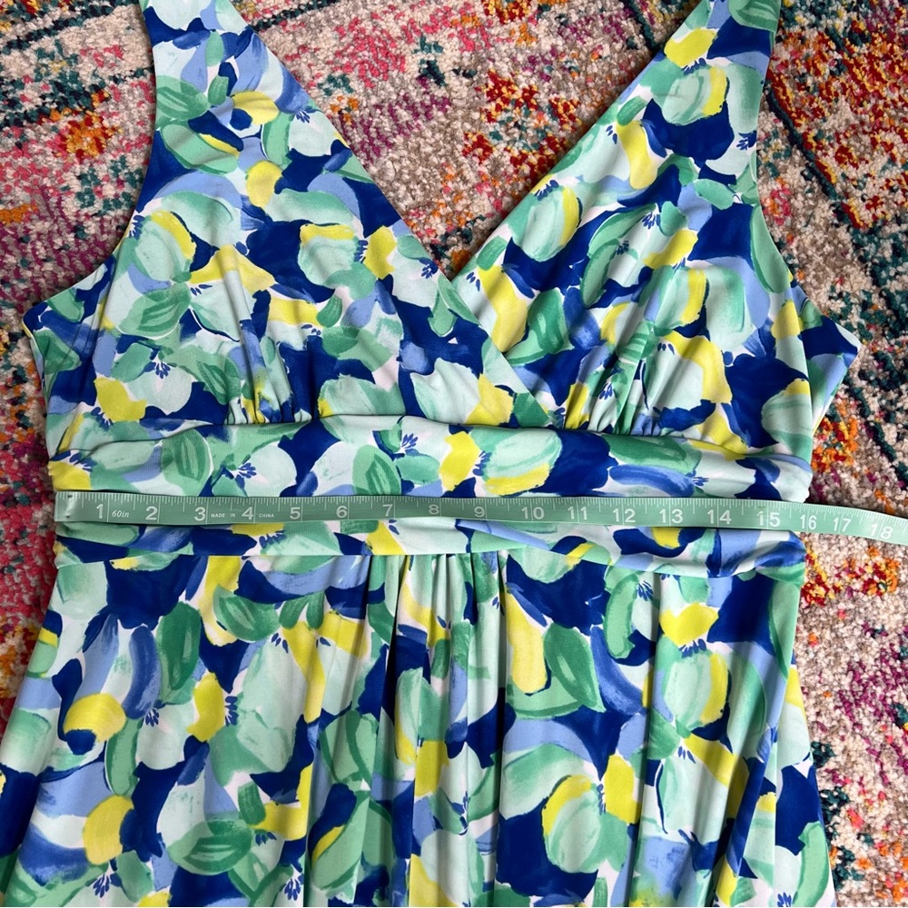 Pappagallo Becca Seafoam Multi Floral Caribbean Bloom Sleeveless Midi Dress M - Picture 14 of 16
